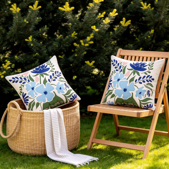 Huse de perini ornamentale impermeabile 40x40 cm,  model cu flori, set 2 bucati [8]