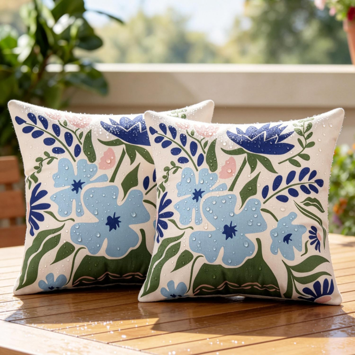 Huse de perini ornamentale impermeabile 40x40 cm,  model cu flori, set 2 bucati [5]