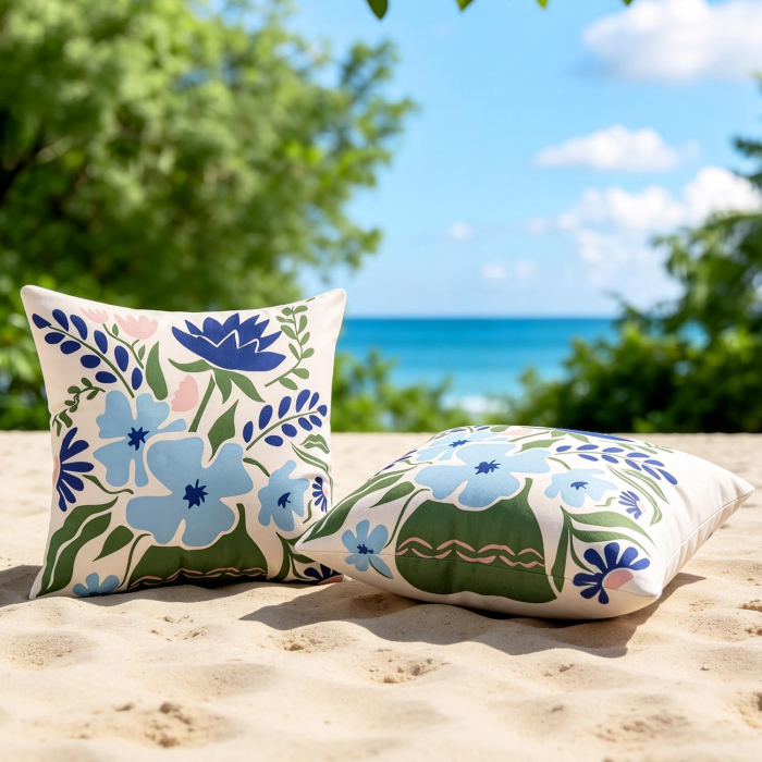 Huse de perini ornamentale impermeabile 40x40 cm,  model cu flori, set 2 bucati [2]