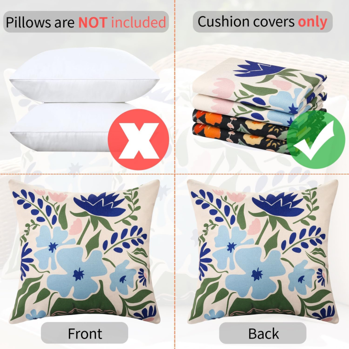 Huse de perini ornamentale impermeabile 40x40 cm,  model cu flori, set 2 bucati [4]
