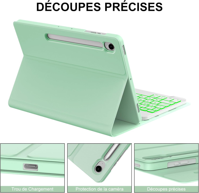Husă si tastatură cu Iluminare compatibila cu Samsung Tab S9/S10, verde deschis [6]