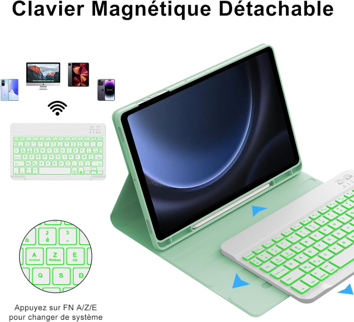 Husă si tastatură cu Iluminare compatibila cu Samsung Tab S9/S10, verde deschis [3]