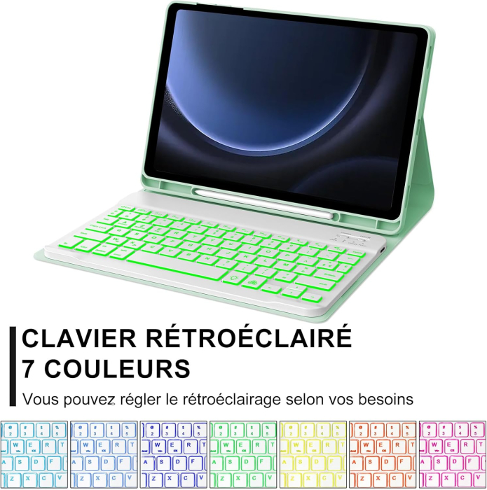 Husă si tastatură cu Iluminare compatibila cu Samsung Tab S9/S10, verde deschis [5]