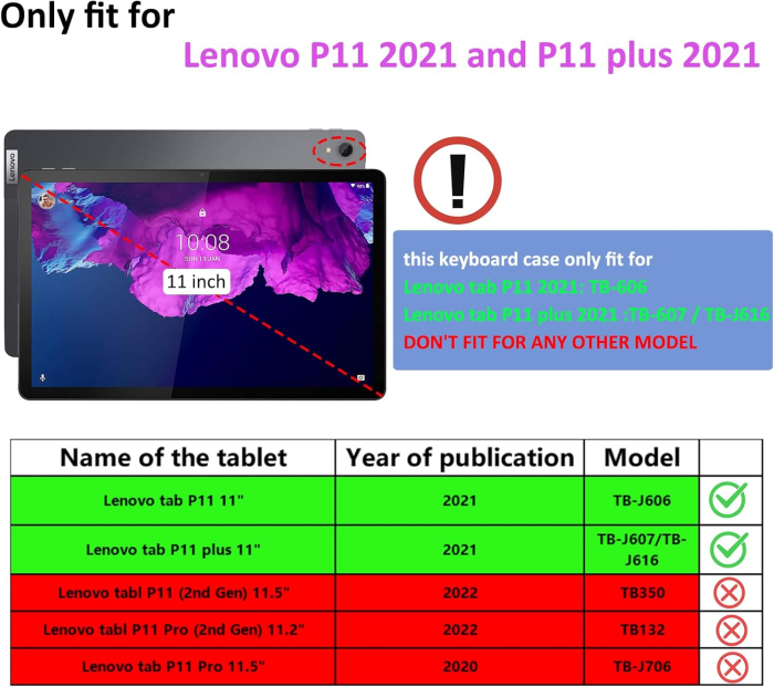 Husă din piele pentru Lenovo Tab P11 2021 TB-J606 și  Plus 2021 TB-J607 cu tastatură SlimShell de 11" [3]