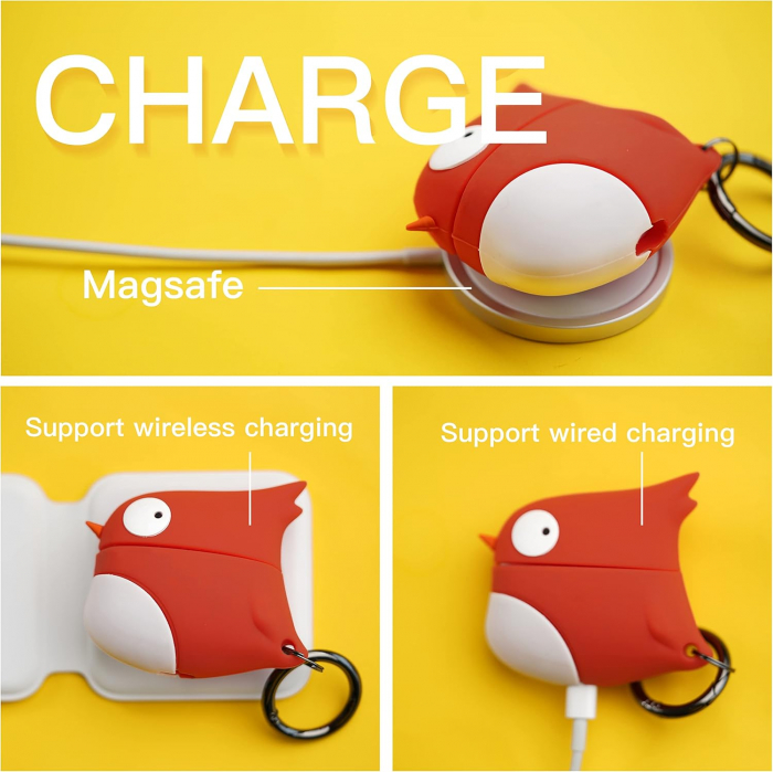 Husă din silicon cu design 3D pentru AirPods 3 (2021), cu carabină, pasare rosie [5]