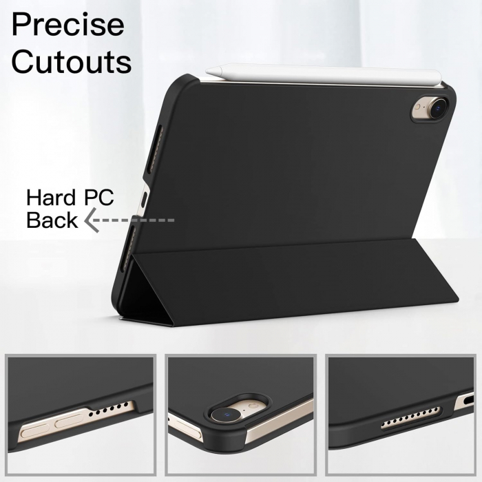 Husă iPad Mini (A17 Pro, model 2024, generația a 7-a) / Mini 6 (modelul 2021, generația a 6-a), carcasă tare spate, atingere moale (Negru) [3]