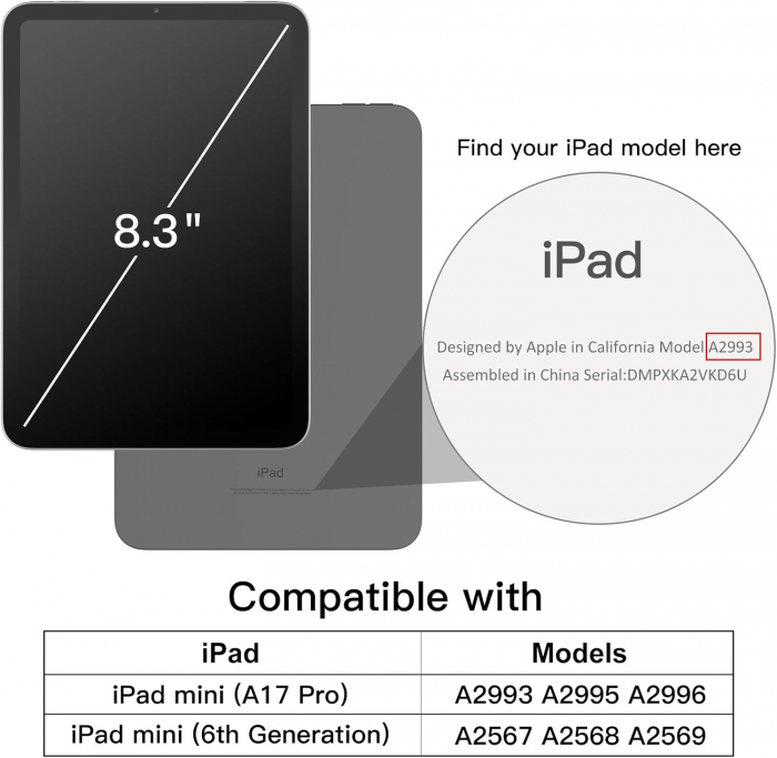Husă iPad Mini (A17 Pro, model 2024, generația a 7-a) / Mini 6 (modelul 2021, generația a 6-a), carcasă tare spate, atingere moale (Negru) [2]