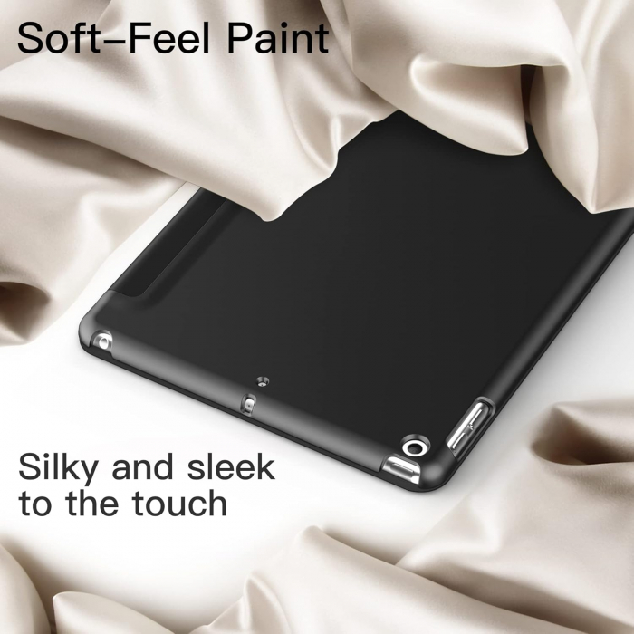 Husă pentru iPad 10,2 inchi a 9-a a 8-a a 7-a generație, 2021 2020 2019, carcasă din spate tare, cu suport pentru tabletă la atingere moale, trezire automată neagră [3]