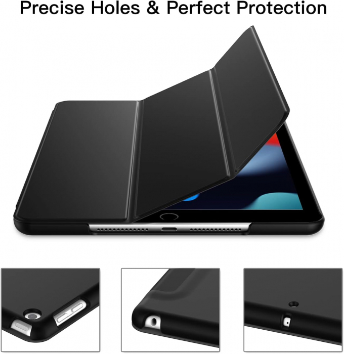 Husă pentru iPad 10,2 inchi a 9-a a 8-a a 7-a generație, 2021 2020 2019, carcasă din spate tare, cu suport pentru tabletă la atingere moale, trezire automată neagră [6]