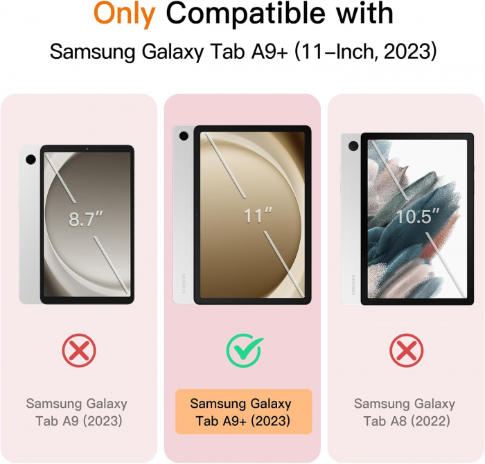 Husă pentru Samsung Galaxy Tab A9 A9 Plus 11 inch 2023,  moale TPU cu suport triplu, auto Sleep Wake Rose Gold [2]