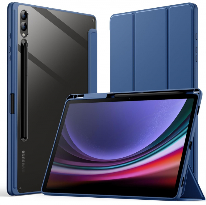 Husa pentru Samsung Galaxy Tab S10 Plus / Tab S9 Plus 12.4-inch cu suport pentru stilou, protecție Slim Folio Stand, vizualizare multi-Anulge Navy [1]