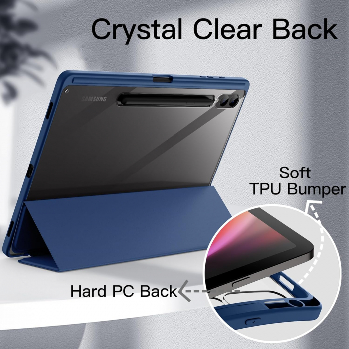 Husa pentru Samsung Galaxy Tab S10 Plus / Tab S9 Plus 12.4-inch cu suport pentru stilou, protecție Slim Folio Stand, vizualizare multi-Anulge Navy [3]
