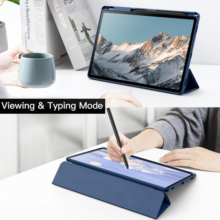 Husa pentru Samsung Galaxy Tab S10 Plus / Tab S9 Plus 12.4-inch cu suport pentru stilou, protecție Slim Folio Stand, vizualizare multi-Anulge Navy [6]