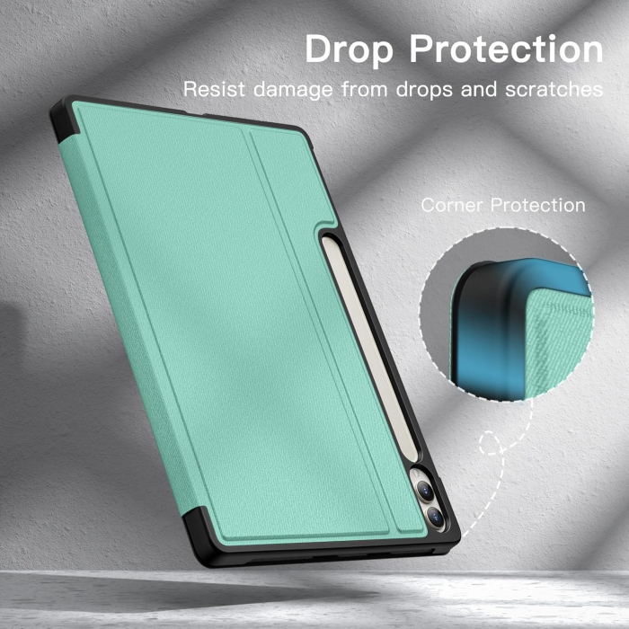 Husa pentru Samsung Galaxy Tab S10 Plus / Tab S9 Plus 12.4-inch cu suport pentru stilou, protecție Slim Folio Stand, vizualizare multi-Anulge Verde deschis [6]