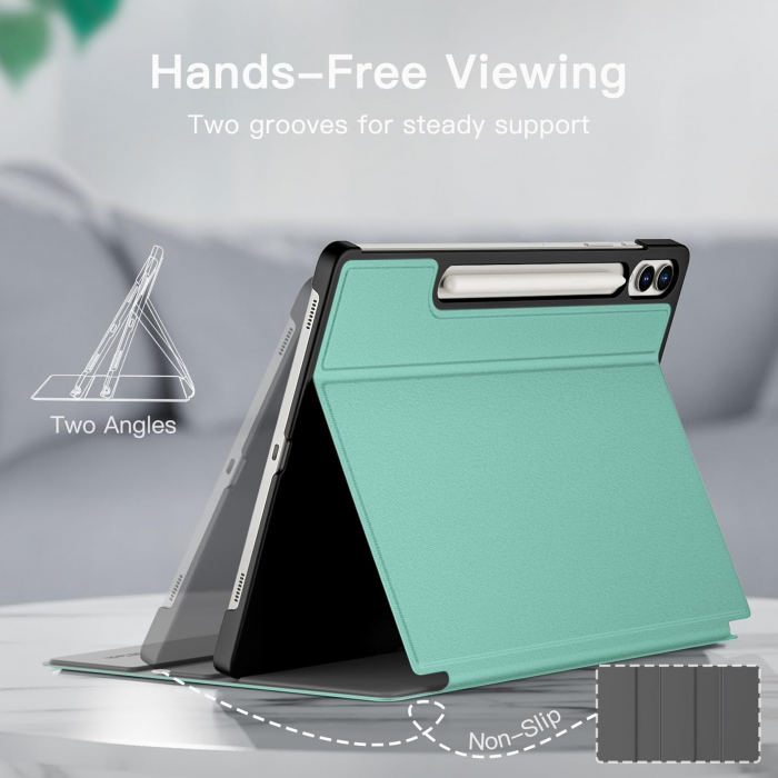 Husa pentru Samsung Galaxy Tab S10 Plus / Tab S9 Plus 12.4-inch cu suport pentru stilou, protecție Slim Folio Stand, vizualizare multi-Anulge Verde deschis [3]