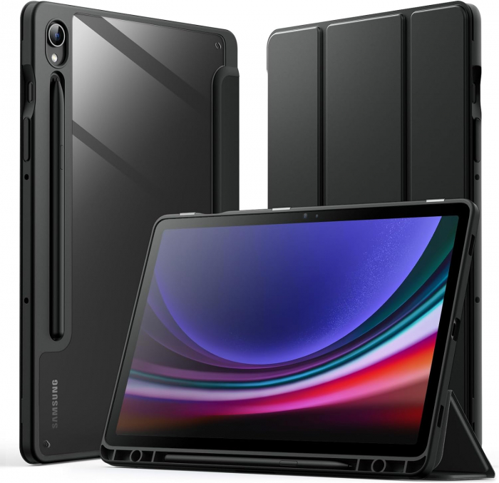 Husa pentru Samsung Galaxy Tab S9 11-inch cu suport de stilou, transparenta spate, neagra [1]