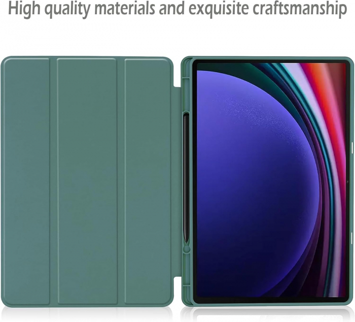 Husa pentru Samsung Galaxy Tab S9 11-inch cu suport de stilou, Verde inchis [4]