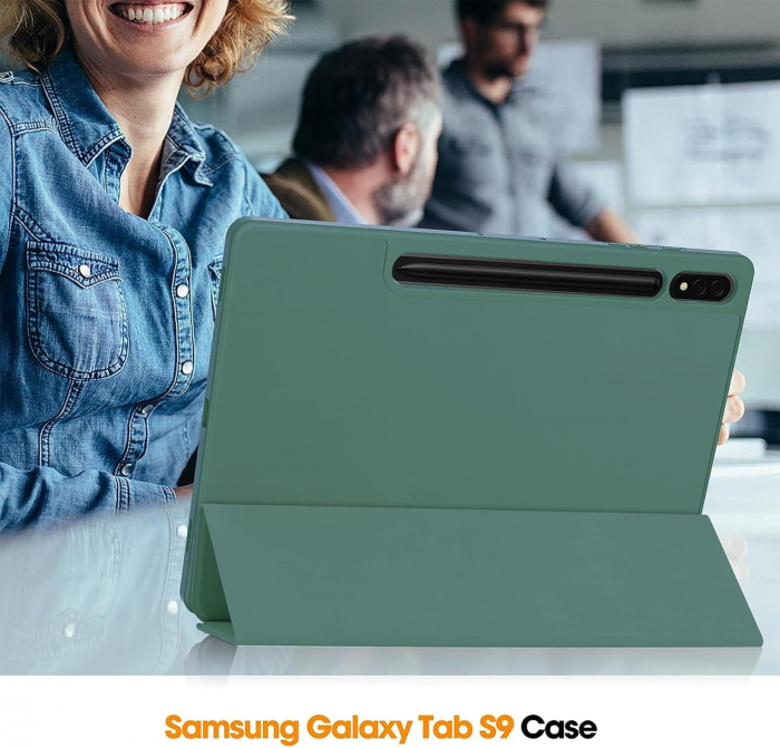 Husa pentru Samsung Galaxy Tab S9 11-inch cu suport de stilou, Verde inchis [7]