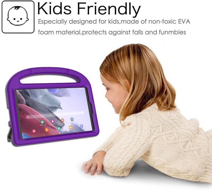 Husă pentru tabletă Samsung Galaxy Tab A7 Lite 8.7 2021, ușoară, rezistentă la șocuri, pentru copii, cu suport de mâner - Violet [7]