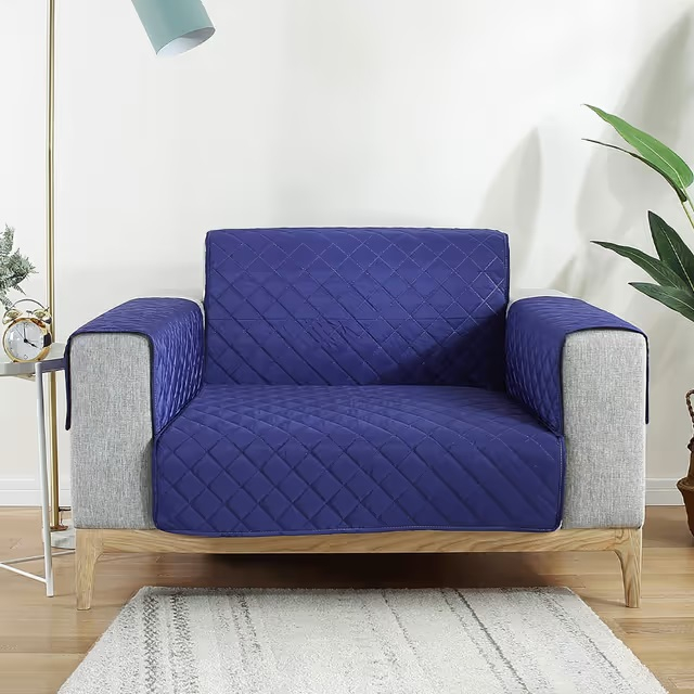 Husa albastra pentru fotoliu, cu protectie cotiere, moale, lavabila [2]