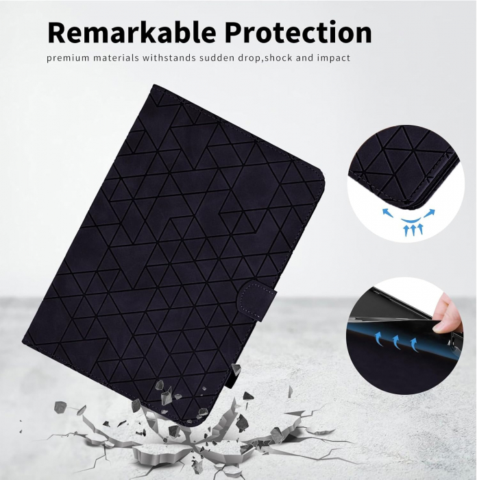 Husă Samsung Galaxy Tab A8 10.5 inch 2021 (SM-X200/X205/X207) din piele PU, cu suport cu buzunar pentru card, Negru [5]