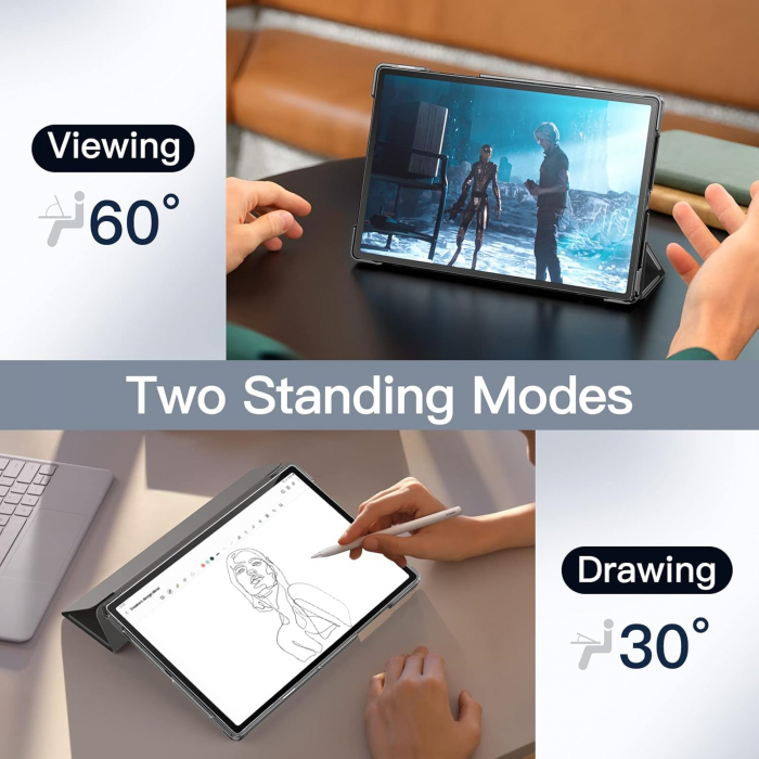 Husă Samsung Galaxy Tab A8 10,5 inch 2021 (SM-X200/X205/X207), subțire, translucidă, cu suport foliar, trezire automată Gri [7]