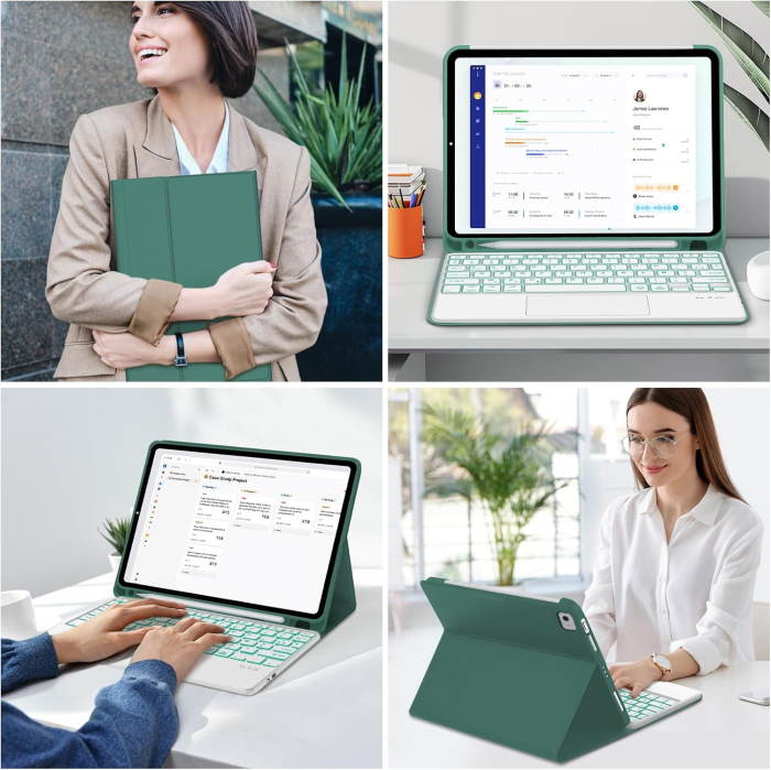 Husă si tastatură compatibil cu iPad Air 11" M2/M3, iluminata 7 culori – Verde închis [7]