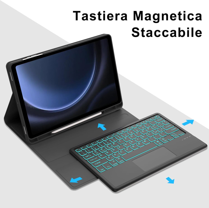 Husă bleu si tastatură cu Iluminare compatibila cu Samsung Tab FE+/S9 FE Plus 12,4" [3]
