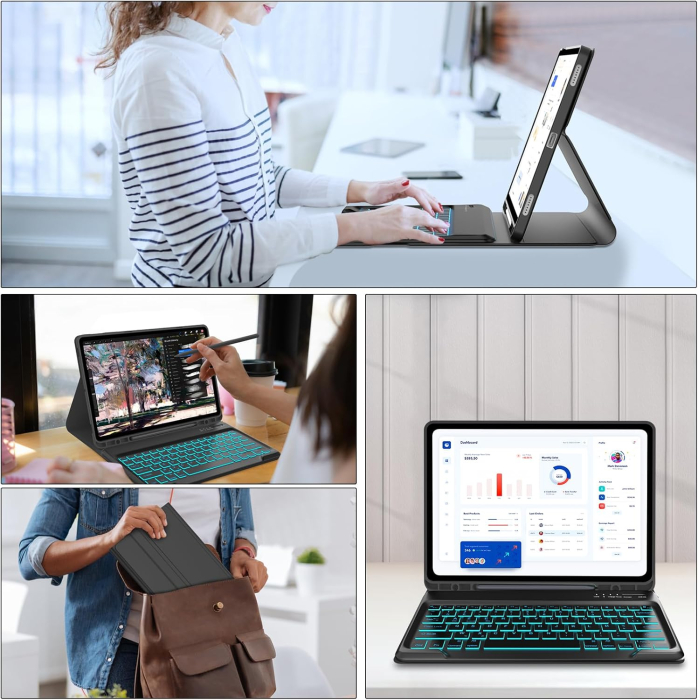 Husă si tastatură cu Iluminare compatibila cu Samsung Tab FE+/S9 FE Plus 12,4" [7]