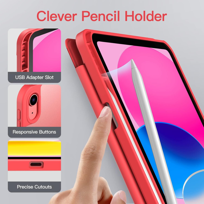 Husa tableta rosie iPad 10 10,9 inchi, model 2022, generația a 10-a cu suport pentru creion [4]