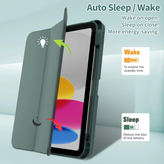 Husa tableta iPad 10 10,9 inchi, model 2022, carcasă spate moale TPU cu suport și pliere triplă [5]