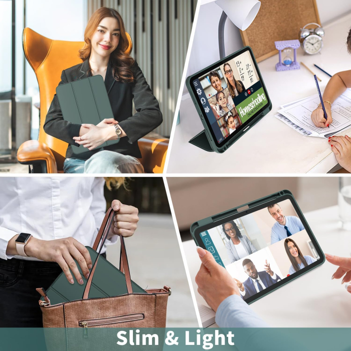 Husa tableta iPad 10 10,9 inchi, model 2022, carcasă spate moale TPU cu suport și pliere triplă [6]