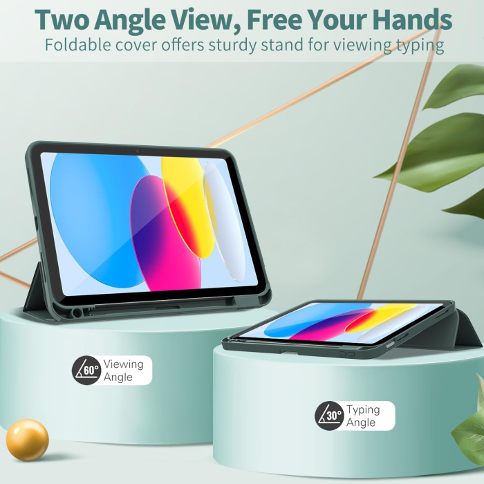 Husa tableta iPad 10 10,9 inchi, model 2022, carcasă spate moale TPU cu suport și pliere triplă [3]