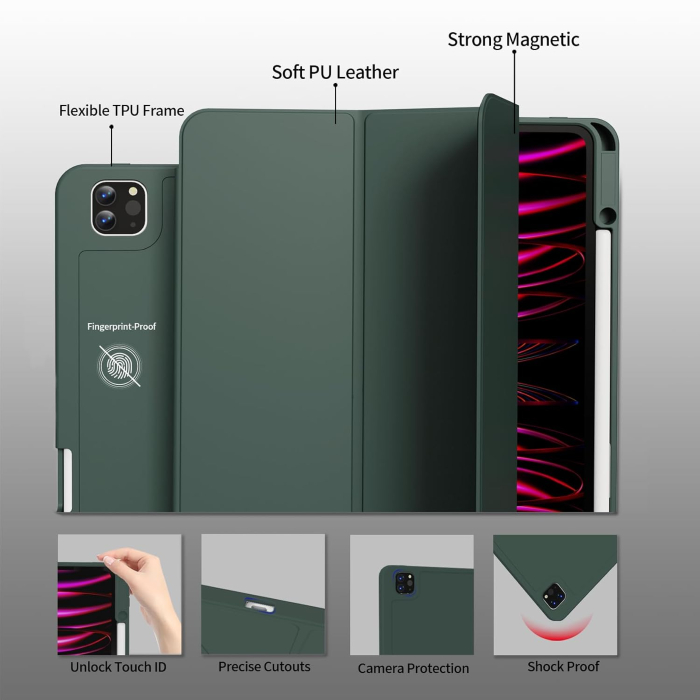 Husa tableta iPad Air 11 a 4-a/a 3-a/a 2-a generație (2022/2021/2020 cu Auto Sleep Wake Verde inchis [4]