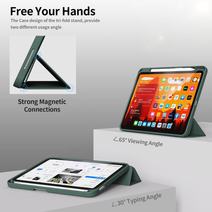 Husa tableta iPad Air 11 a 4-a/a 3-a/a 2-a generație (2022/2021/2020 cu Auto Sleep Wake Verde inchis [3]