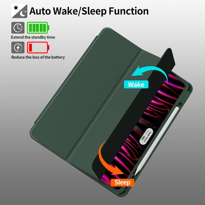 Husa tableta iPad Air 11 a 4-a/a 3-a/a 2-a generație (2022/2021/2020 cu Auto Sleep Wake Verde inchis [5]