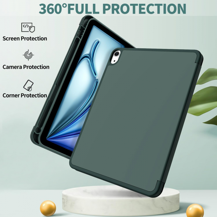 Husa tableta iPad Air 11 inch 2024 M2/ iPad Air 5/4 (2022/2020 10.9 inch) cu Auto Sleep Wake verde inchis [3]