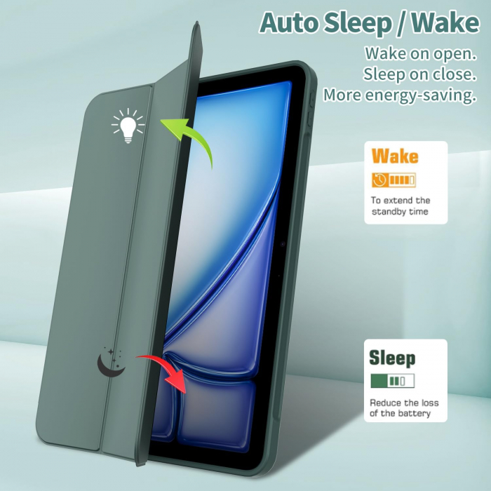 Husa tableta iPad Air 11 inch 2024 M2/ iPad Air 5/4 (2022/2020 10.9 inch) cu Auto Sleep Wake verde inchis [6]