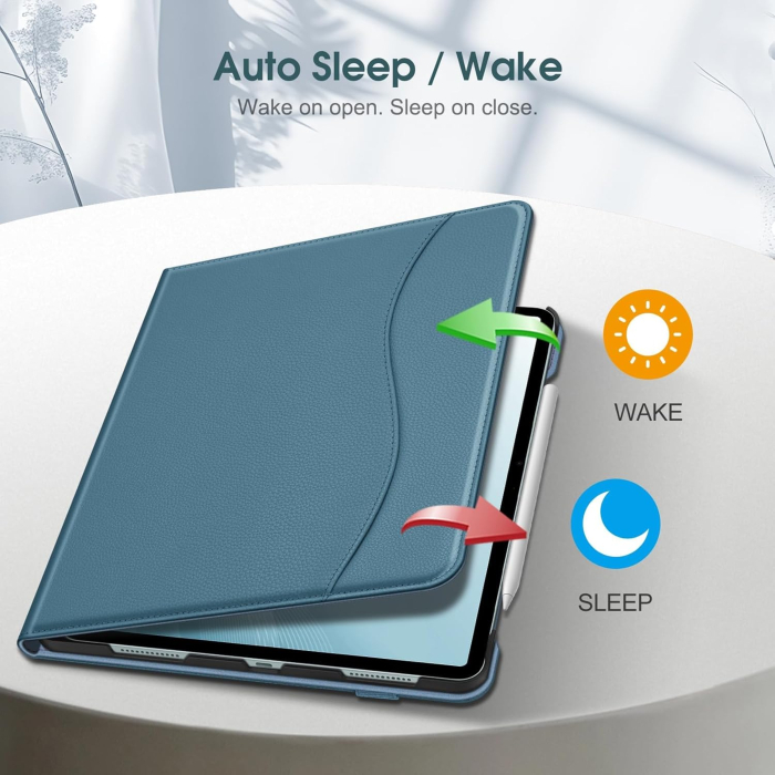 Husa tableta iPad Air 13 inch (2025/2024) M3/M2, suport de vizualizare multi-unghi, buzunar și suport pentru creion, trezire automată și somn [8]
