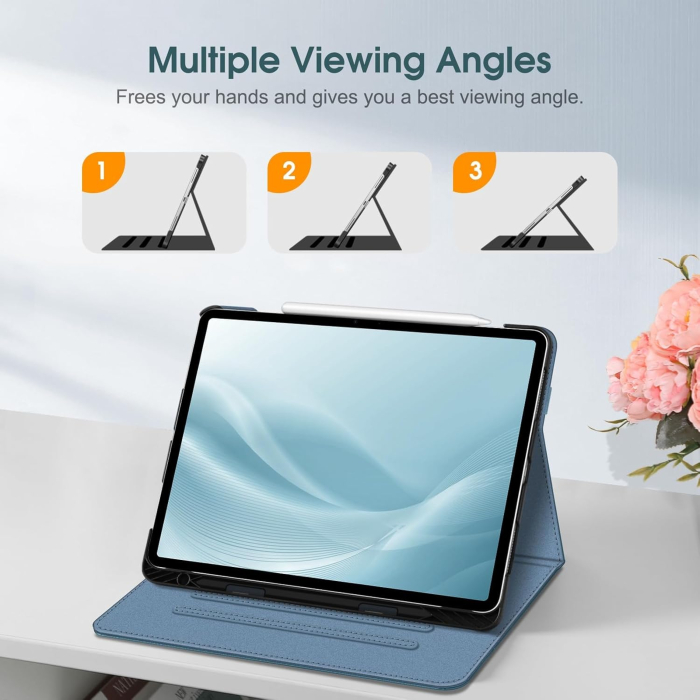 Husa tableta iPad Air 13 inch (2025/2024) M3/M2, suport de vizualizare multi-unghi, buzunar și suport pentru creion, trezire automată și somn [4]