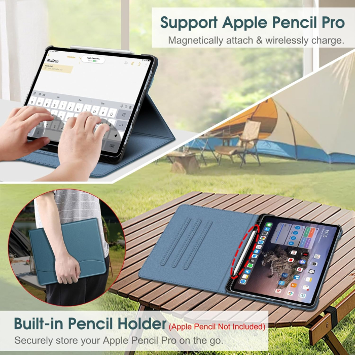 Husa tableta iPad Air 13 inch (2025/2024) M3/M2, suport de vizualizare multi-unghi, buzunar și suport pentru creion, trezire automată și somn [5]