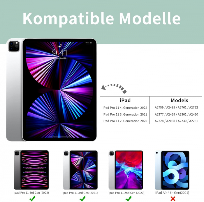 Husa tableta iPad Air 11 a 4-a/a 3-a/a 2-a generație (2022/2021/2020 cu Auto Sleep Wake Verde deschis [2]
