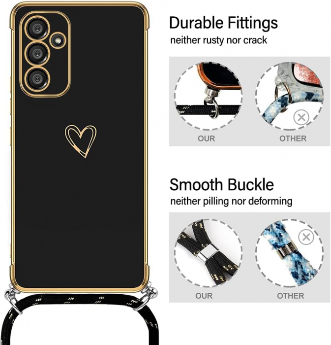 Husa din silicon moale compatibila cu Samsung Galaxy S24 Plus cu șnur, neagra [4]