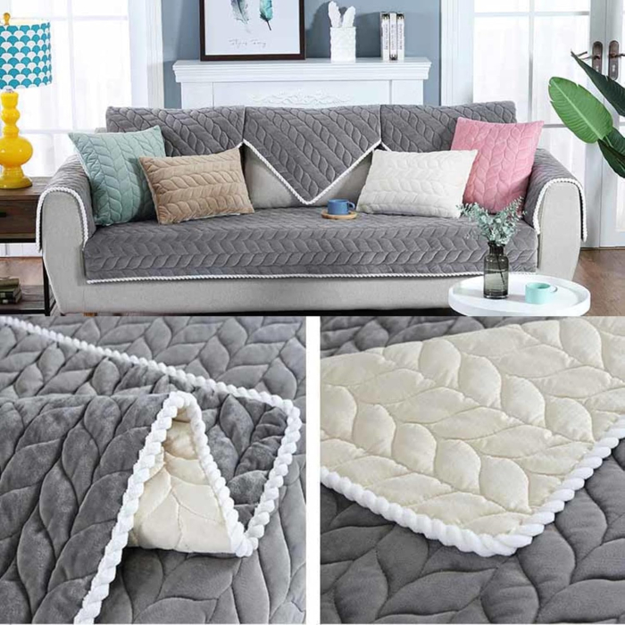 Husa universala alba anti-alunecare, protector de canapea cu textura groasa 90x120 cm [5]