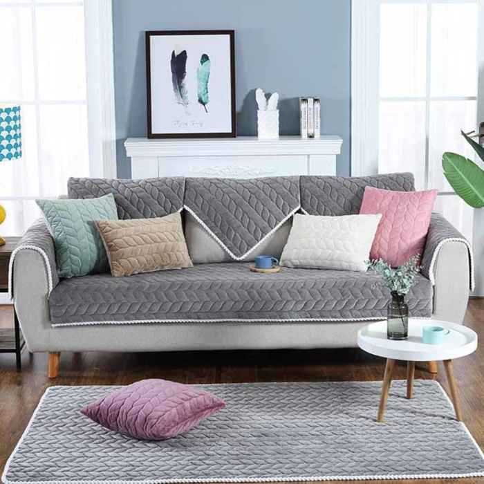 Husa universala alba anti-alunecare, protector de canapea cu textura groasa 90x120 cm [2]