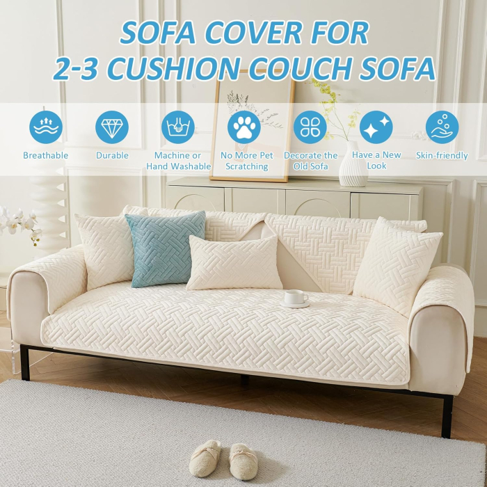 Husa universala alba anti-alunecare, protector de canapea cu textura groasa 90x90 cm [3]