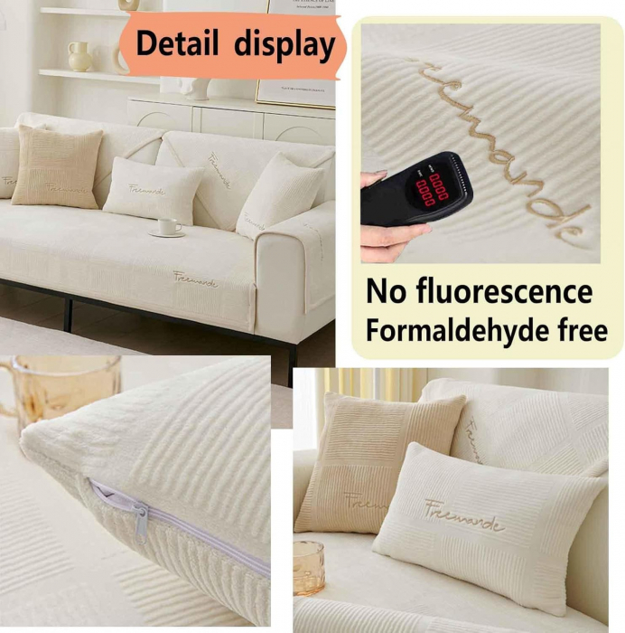 Husa universală anti-alunecare, protector de canapea solid cu textura groasă 70x90 cm, crem deschis [5]