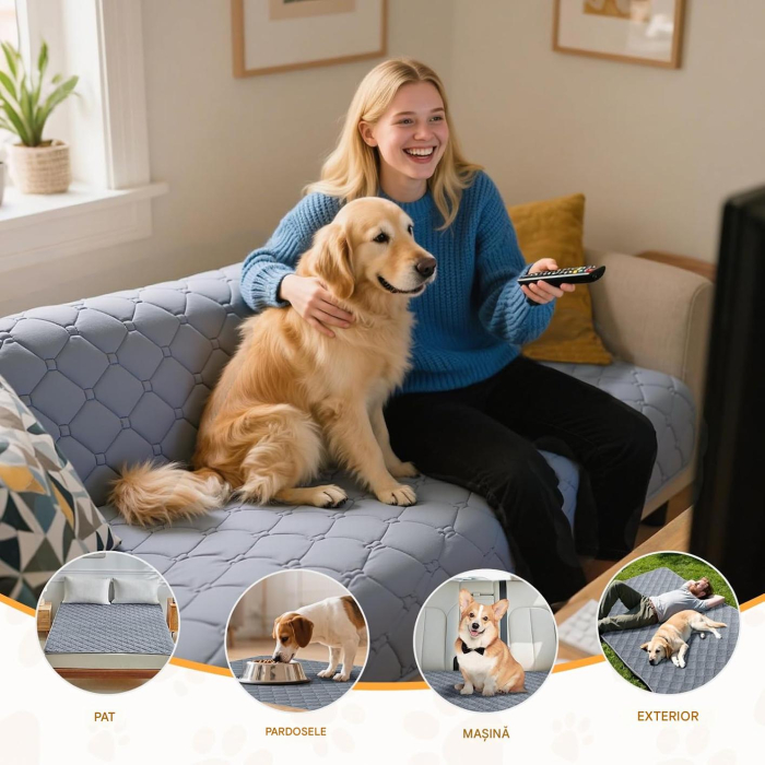 Husa universala gri impermeabila, lavabilă pentru canapea, pat & mașină, 137x208 cm [7]