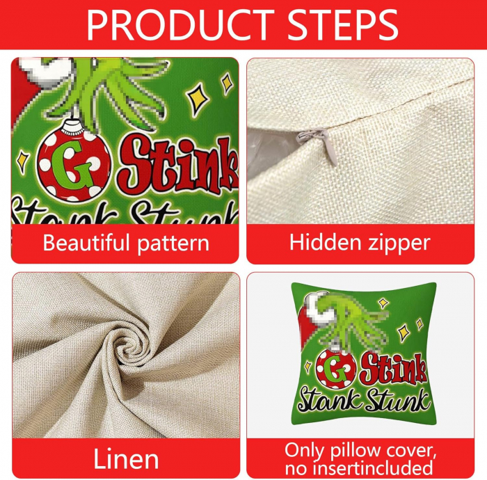 Huse de perini ornamentale 45x45 cm, set 4 bucati, model Grinch [2]