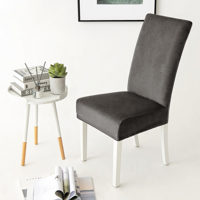 Huse elastice din catifea, impermeabile, pentru scaune, culoare gri inchis, set 6 bucati [3]